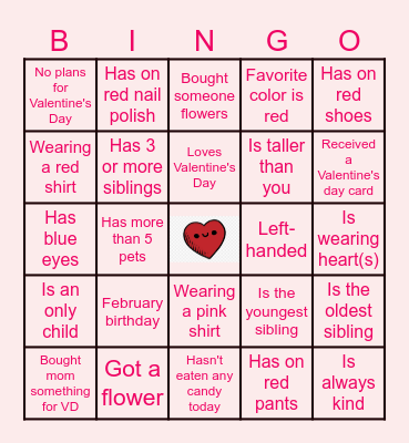 Valentine's Day "Find Someone Who" Bingo Card