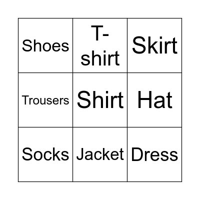 My Clothes ESL Bingo Card