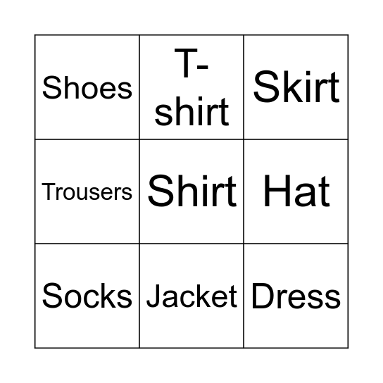 My Clothes ESL Bingo Card