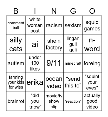INSTAGRAM REELS Bingo Card