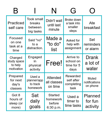 Time Management BINGO Card