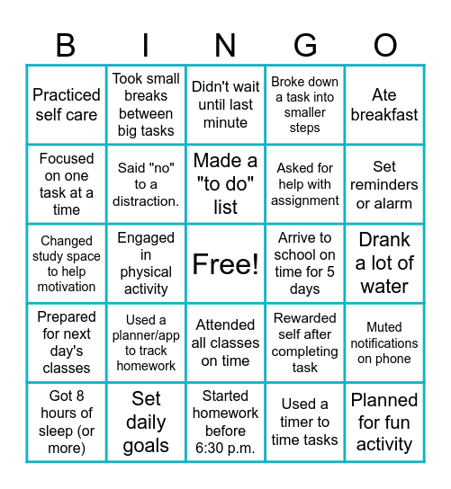 Time Management BINGO Card