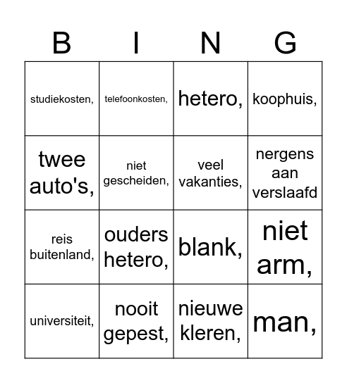 Gepriviligeerd Bingo Card