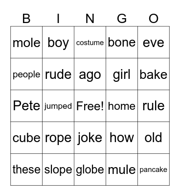 o_e, u_e, e_e Bingo Card
