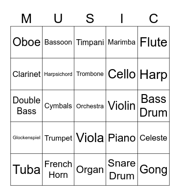 Instruments of the Orchestra Bingo Card