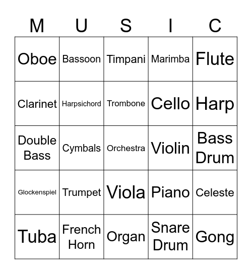 Instruments of the Orchestra Bingo Card