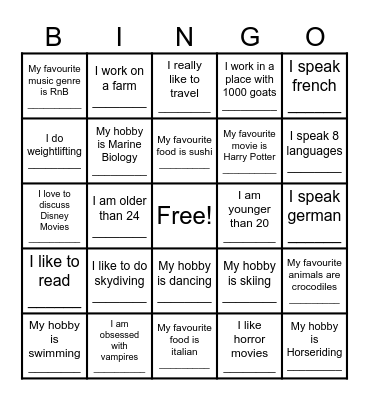 Find the Person! Bingo Card