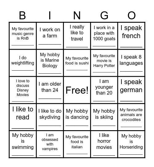 Find the Person! Bingo Card