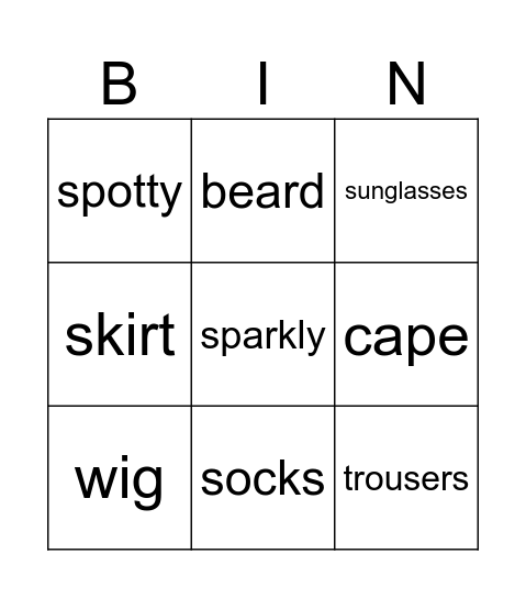 VOCABULARY Bingo Card