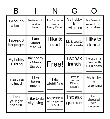 Find the Person! Bingo Card