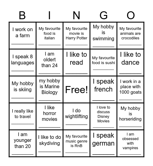 Find the Person! Bingo Card