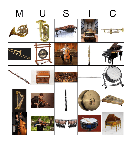 Instruments of the Orchestra (Pictures) Bingo Card