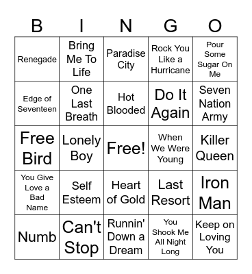 Rock n Roll Bingo #4 Bingo Card