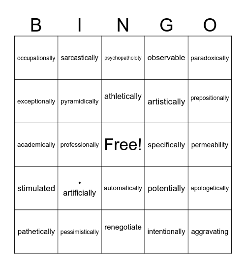George--ally/other suffixes Bingo Card