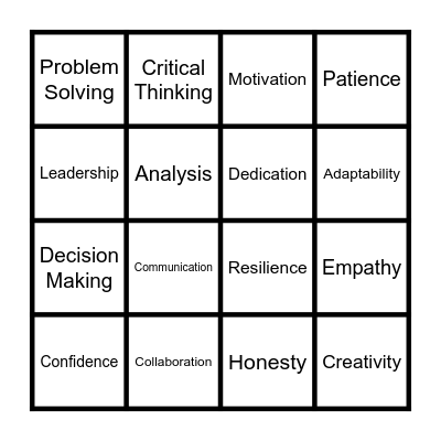 Strengths Bingo Card
