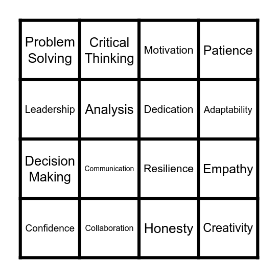 Strengths Bingo Card