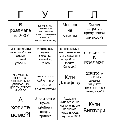 Гугл митинги бинго Bingo Card