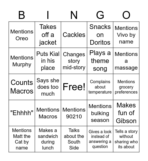 Kozingo Bingo Card