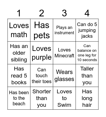 Find someone that's... Bingo Card
