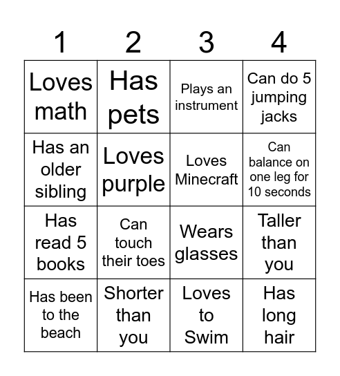 Find someone that's... Bingo Card