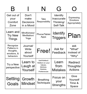 Self-Awareness Bingo Card