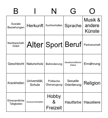 Sozialgruppen Bingo Card