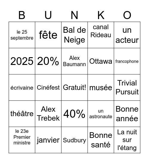 BUNKO-La francophonie Bingo Card