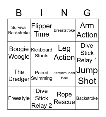 Swim Bingo Card