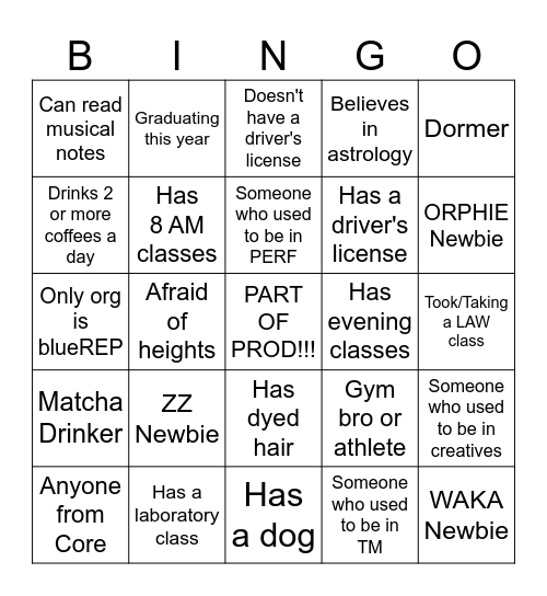 Production Competency Finale Mixer Bingo Card