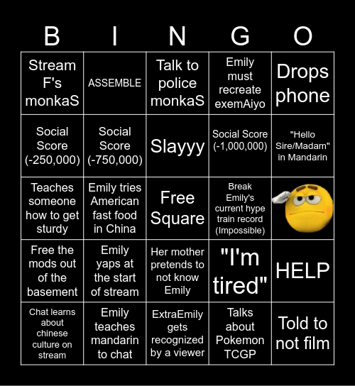 ExtraEmily China Day 1 Bingo Card
