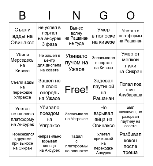 Колесо Сансары 1 сезон рейд Bingo Card