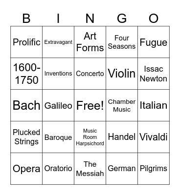 Baroque Era Bingo Card
