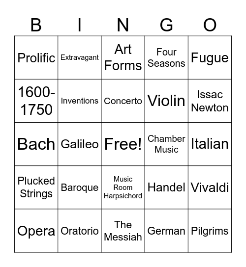 Baroque Era Bingo Card