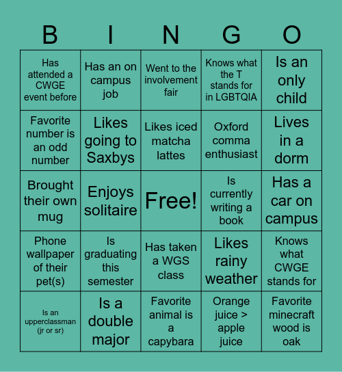 GSC #2 Bingo Card