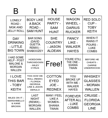 COUNTRY 1.0 Bingo Card