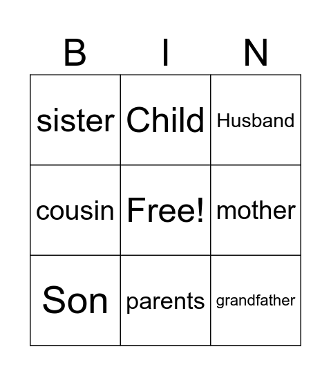 Familymembers Bingo Card