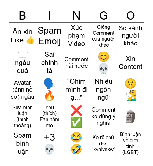 Comment YT SHORT🇻🇳 (Remake) Bingo Card