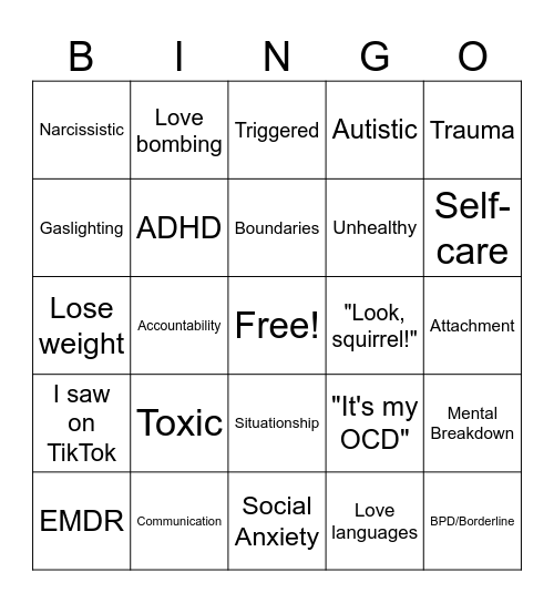 Overused Therapy Words Bingo Card