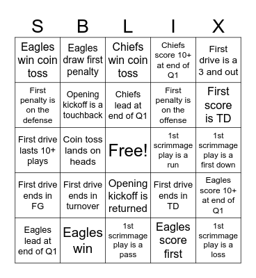 Super Bowl LIX Bingo Card