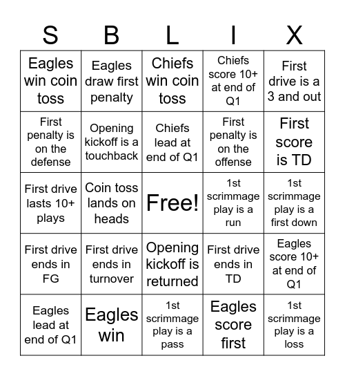 Super Bowl LIX Bingo Card