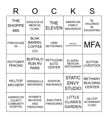 Around Town Bingo Card