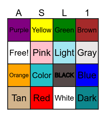 TTCS ASL Colors Bingo Card