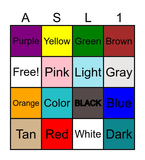 TTCS ASL Colors Bingo Card