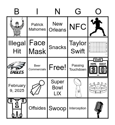 Superbowl Bingo Card