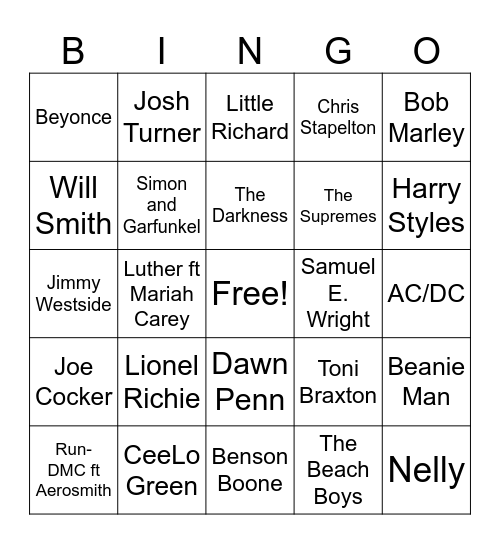Artist Bingo Card