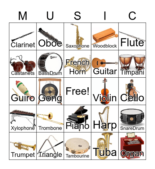 Musical Instruments Bingo Card