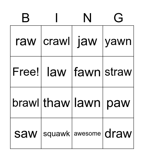 -aw Bingo Card