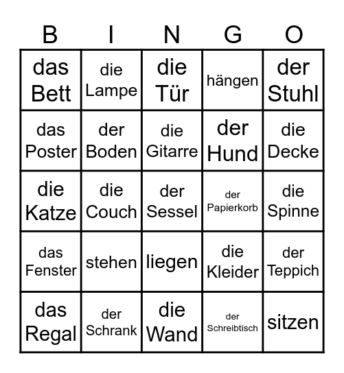 Mein Zimmer Bingo Card