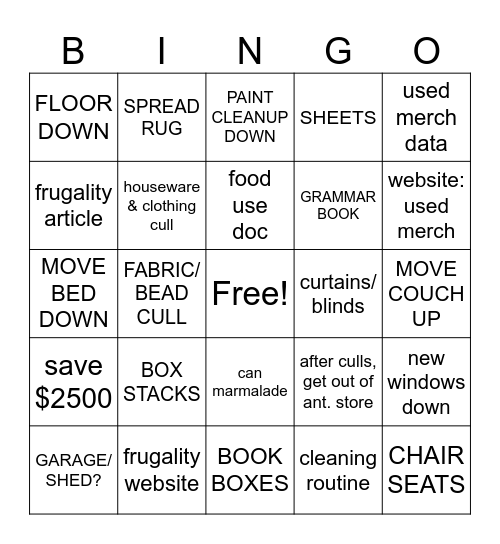 New Gig's 2025 finish it BINGO Card