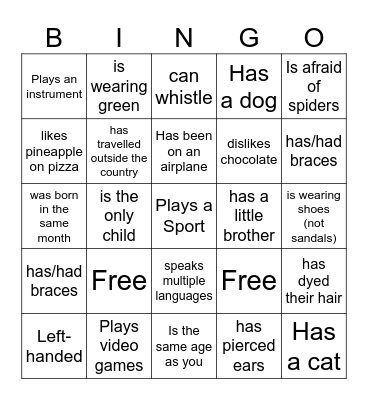 Get to Know Your Classmates Bingo Card